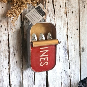 Tin of Sardines Hanging Decoration / Three Small Fish in a Tin / Quirky Gift / Beach House Surf Shack Campervan Decor / Handmade / Fairtrade