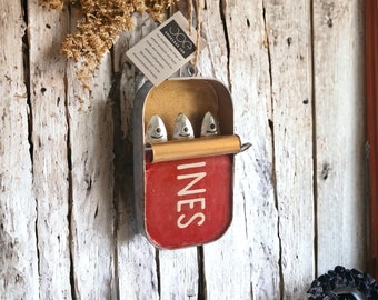Tin of Sardines Hanging Decoration / Three Small Fish in a Tin / Quirky Gift / Beach House Surf Shack Campervan Decor / Handmade / Fairtrade