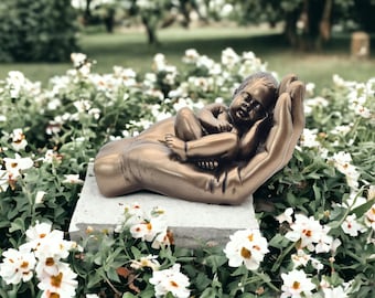 Bronze Newborn Baby Ornament Sculpture / A Little Handful / Beautiful Baby Lovingly Cradled in a Hand /  Memorial Sculpture