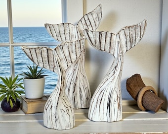 Handcrafted Driftwood Set of 3 Whale Tails - Unique Multicolour Coastal Art for Home Decor, Beach House or a Thoughtful Ocean Inspired Gift