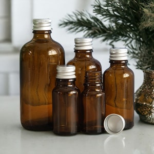 Refillable Brown Glass Bottles with Stylish Airtight Aluminium Lids / 10ml - 100ml / Craft, Aromatherapy, Refills, Face Serum & DIY Skincare