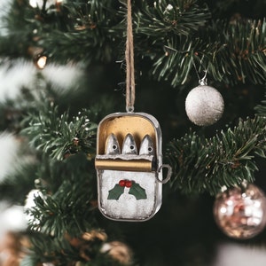 Tin of Sardines Hanging Christmas Decoration / Three Small Fish in a Tin / Quirky Gift / Xmas Holiday Tree Decor by Shoeless Joe