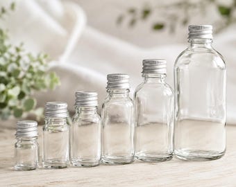 Refillable Clear Glass Dropper Bottles with Aluminum Silver Lids - Transparent Empty Bottles for Crafts, Travel, Samples and Favours
