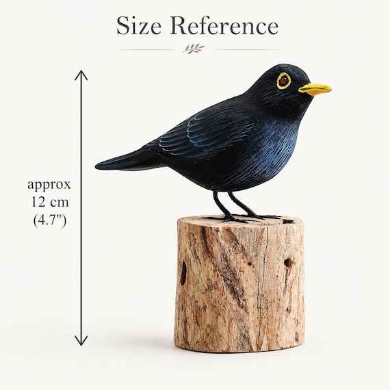Hand-carved Wooden Blackbird Figurine - Realistic Bird Sculpture