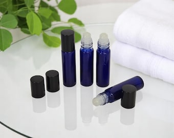 10ml Cosmetic Roller Blue Glass Roller Bottle | Plastic Roller Ball Bottles | Black Cap For Essential Oil Roller Skin Roller SPA Oil Bulk
