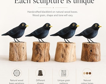 Hand-carved Wooden Blackbird Figurine - Realistic Bird Sculpture