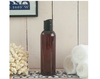 Refillable Brown Plastic 200ml Lightweight Bottles with Black Disc Top / Sold Empty / Cleaning / DIY Beauty / Bath & Spa / Travel