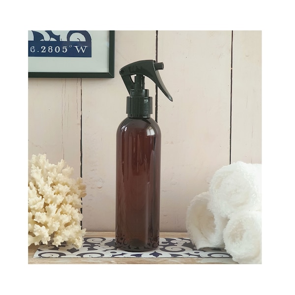 Refillable Brown Plastic Spray Bottles - 200ml - with Black Trigger Spray Pump - Sold Empty / Cleaning / DIY Hair and Beauty / Plant Care