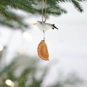 Seagull Stealing Pasty by Shoeless Joe / Seagull Pasty Snatcher Hanging Ornament / Small Sea Bird Ornament / Beach House Style Decor