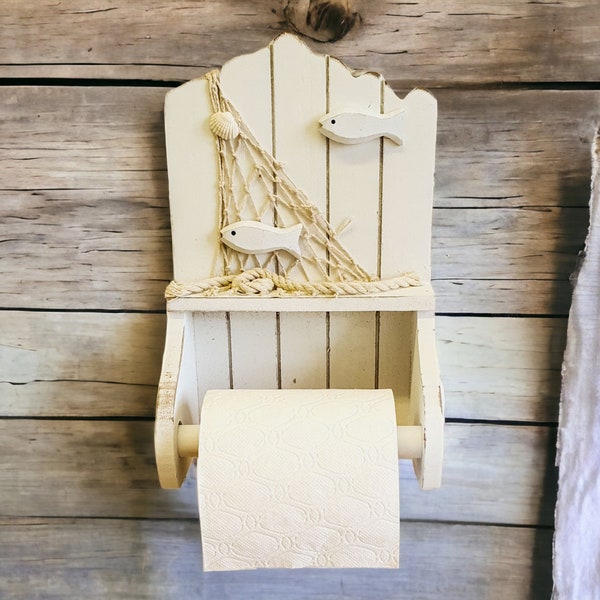 Seaside Style Toilet Roll Holder Beach Holiday Painted Wood Fishing Shabby Chic Bathroom Nautical decor