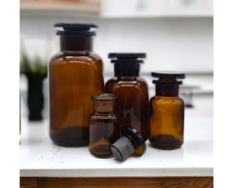 AMBER Glass Jars + Airtight Lid 30ml - 500ml Cosmetics, Candle Jar, Herb  Stash