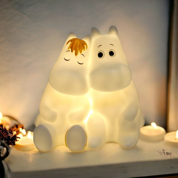 Lampe LED personnage Moomin et Snorkmaiden avec port USB - Veilleuse originale, romantique et charmante - Idée cadeau pour la Saint-Valentin