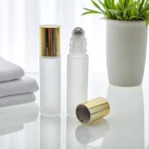 10ml Cosmetic Roller Clear Frosted Glass Roller Bottle Metal Roller Ball Bottles Gold Cap For Essential Oil Roller Skin Roller SPA Oil Bulk