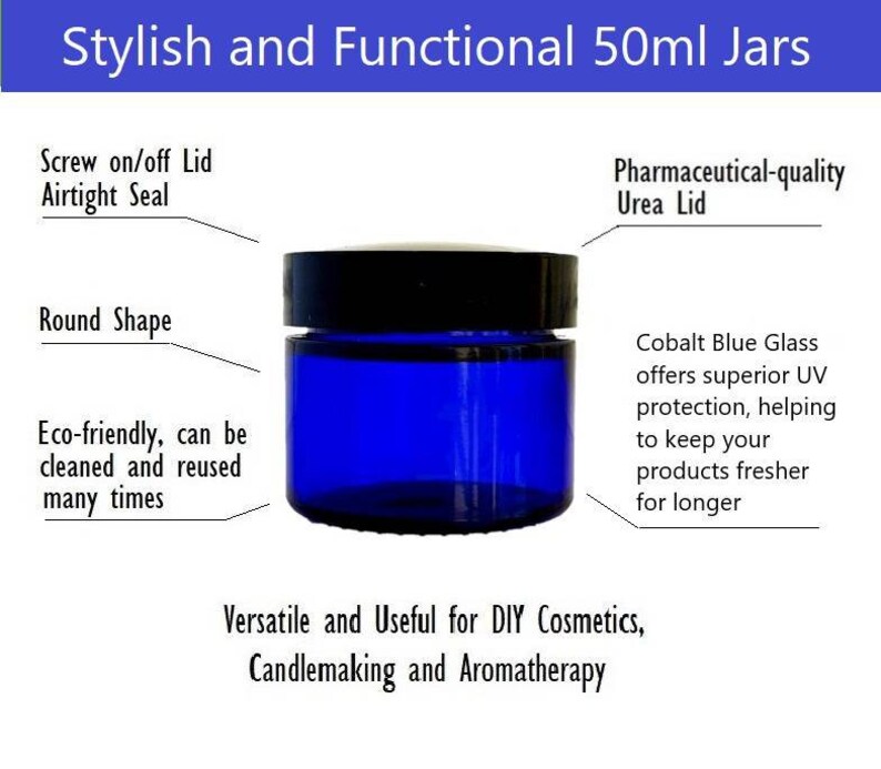 50ml Cobalt Blue Glass Cosmetic Jars 2oz Superb Quality Etsy UK