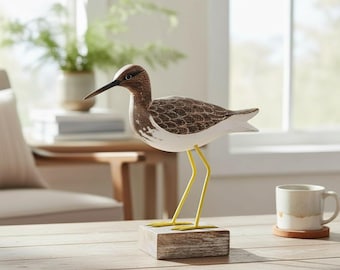 Wooden SANDPIPER Hand Carved Ornament, Hand Carved Fair Trade Figurine Sea Wading Bird, Coastal Core Home Decor Accessory, Coastal Bird Gift