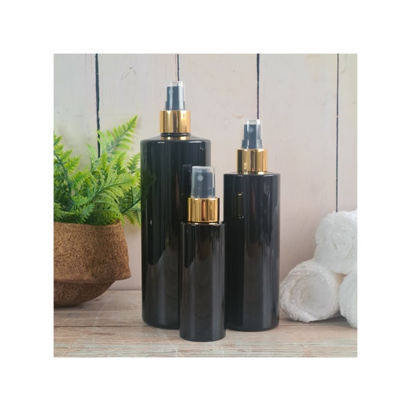 Refillable Black Plastic Spray Bottles "Mrs Hinch" Style - Gold/Black Finger Spray Pump / Sold Empty / Cleaning / DIY Beauty / Bath & Spa