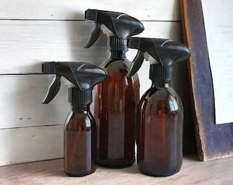 Distributeur de savon rechargeable en bouteilles en plastique marron – Léger – Spray à gâchette noire – Accessoire de salle de bain tendance – Vendu vide