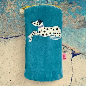 Handmade Dalmatian Glasses Case - Cotton Velvet, Appliqued, Lined - Chic Eyewear Sleeve 9.5x19cm"