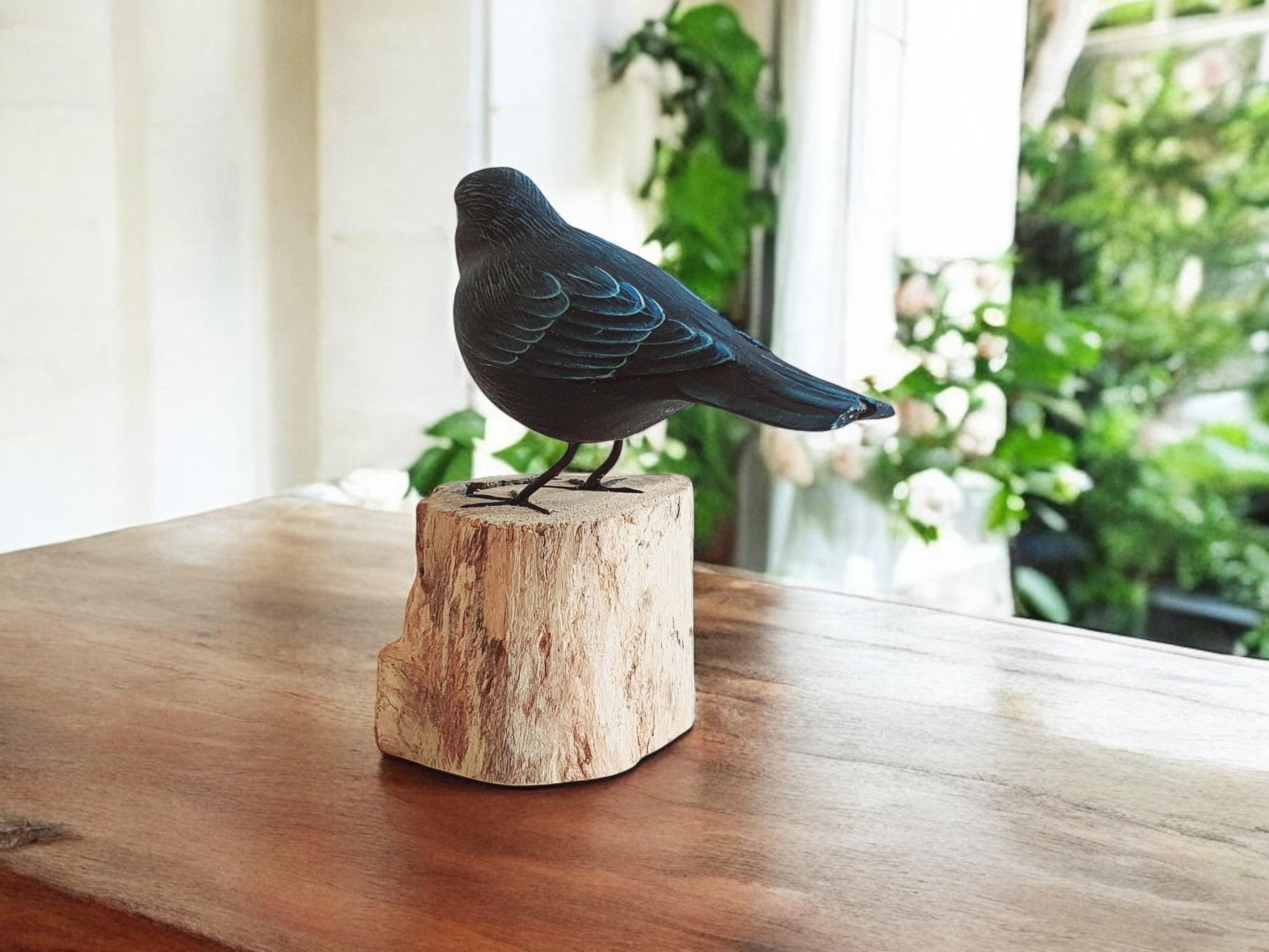 Hand-carved Wooden Blackbird Figurine - Realistic Bird Sculpture