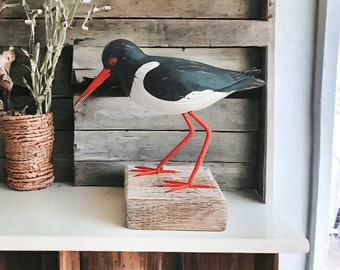 Wooden Sea Bird Oyster Catcher Ornament, Hand Carved Figure Coastal Bird Watcher Gift Seaside Nautical Maritime Seabird