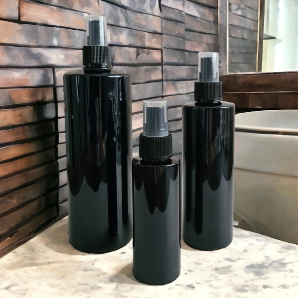 Gloss Black Mrs. Hinch Inspired PET Bottles with Black Finger Sprays - Stylish Refill Bottles for Hair and Body Spray - Wholesale Supplier