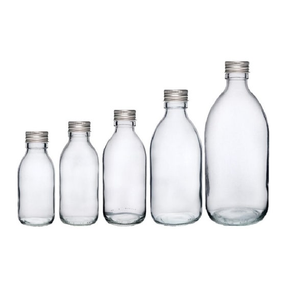 Glass Bottle with Extra Caps, 1 Litre, Pack of 4, Clear