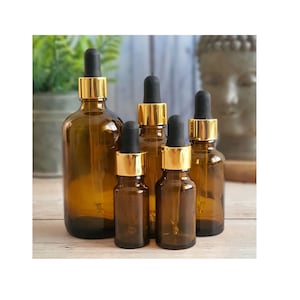 Refillable Empty Brown Glass Dropper Bottles with Gold/Black Dropper Pipettes - Skincare/Face Serums/Aromatherapy/Essential Oils