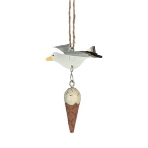 Seagull Stealing Icecream / Fun Sea Bird Holiday Gift Idea / Hanging Car Charm / Hand-made Tin & Resin Nautical Ornament by Shoeless Joe