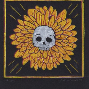 Skullflower linocut print