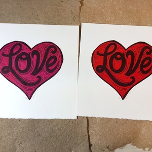 LOVE linocut print collage