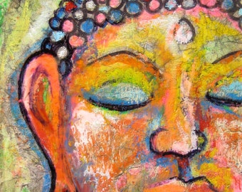 Original Art, Colorful Mix Media Buddha, Title: 'Blissful'