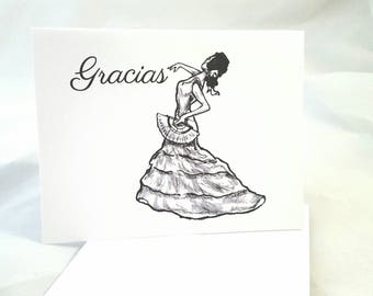 Flamenco dancer Spanish blank Gracias thank you note cards wedding cards birthday cards box set of six