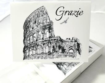 Colosseum Rome Italy blank grazie thank you note cards box set of six stationary