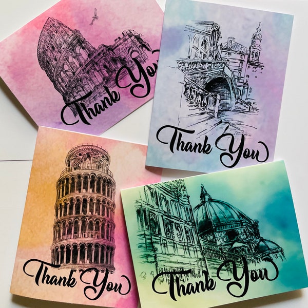 Merci cartes aquarelle dessins italiens ensemble de huit