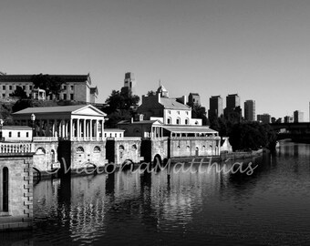 Philadelphia water works fine art photography matted black and white cityscape 5x7 Modern Industrial Decor