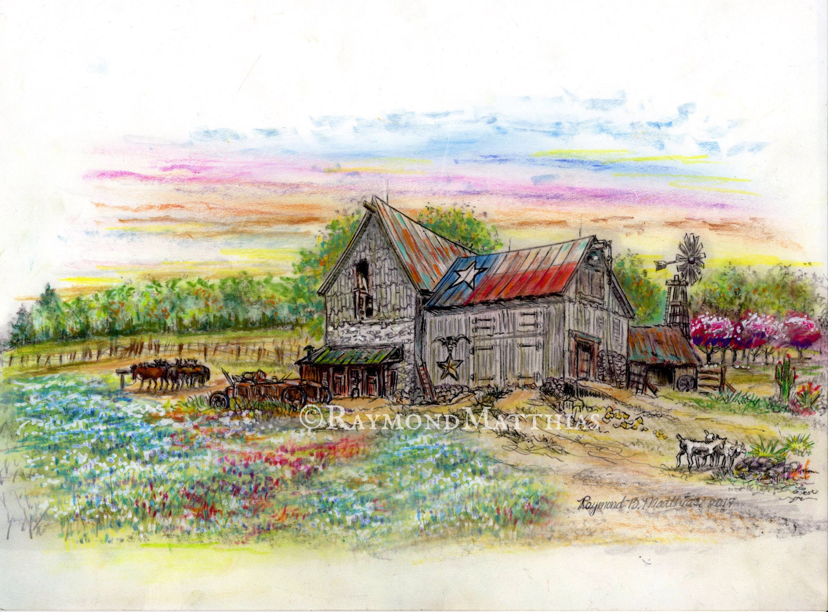 Texas Barn Farm Drawing Illustration Watercolor Pencil Fine - Etsy