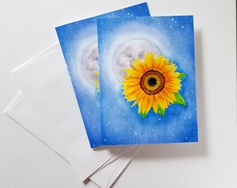 Sunflower moon watercolor blank note card box set