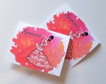 Flamenco dancer Gracias Thank you note card box set of six red watercolor