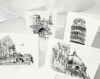 Italian drawings / set of eight / blank greeting cards / note cards / illustrations / pen and ink / Italy scenes