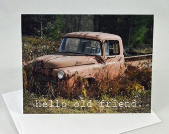 Set of six Hello old friend orange vintage dodge truck side view box note cards