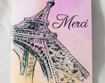 Merci note cards Thank You stationary pink orange watercolor wash box set