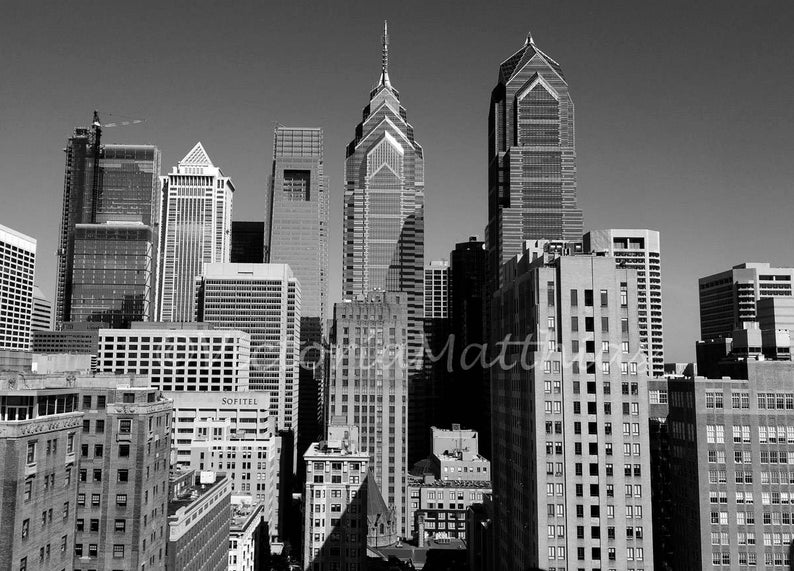 Philadelphia Skyscrapers black and white fine art photography matted image 1
