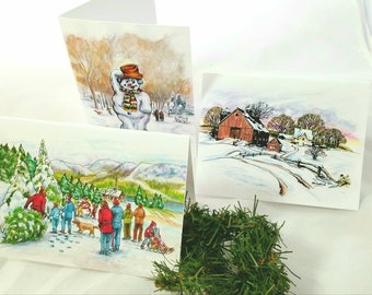 note cards winter multipack original fine art drawing illustration set of six