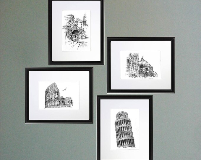 Italian / Drawings / Set of Four / Prints / Illustration / Pen and Ink ...