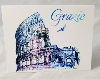 Colosseum Grazie thank you blue purple watercolor wash blank note cards box set of stationary