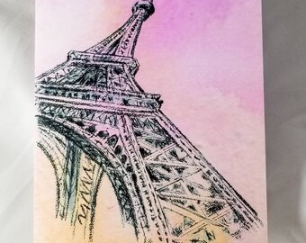 Eiffel Tower Paris France pink orange wedding, thank you, invitations, sympathy, birthday, note cards box set