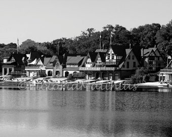 Philadelphie Boathouse Row photographie d'art noir et blanc passe-partout