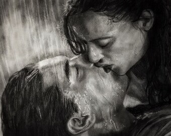 Kiss Pencil Drawing Etsy