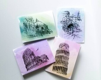 Italian drawing note cards multipack watercolor set of eight box set