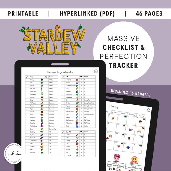 Stardew Valley Game Perfection Tracker Seasons Calendar Etsy Australia